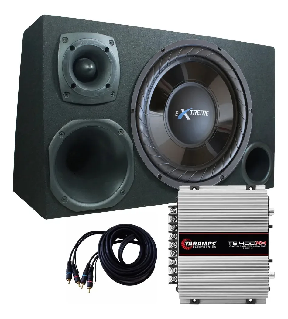 Caixa Trio Som Carro Automotivo + Modulo Ts 400x4 + Brinde
