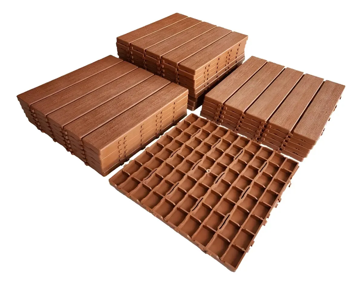 Kit 04 Deck Modular Plastico Piscina Jardim Box 30x30 Cor Terracota