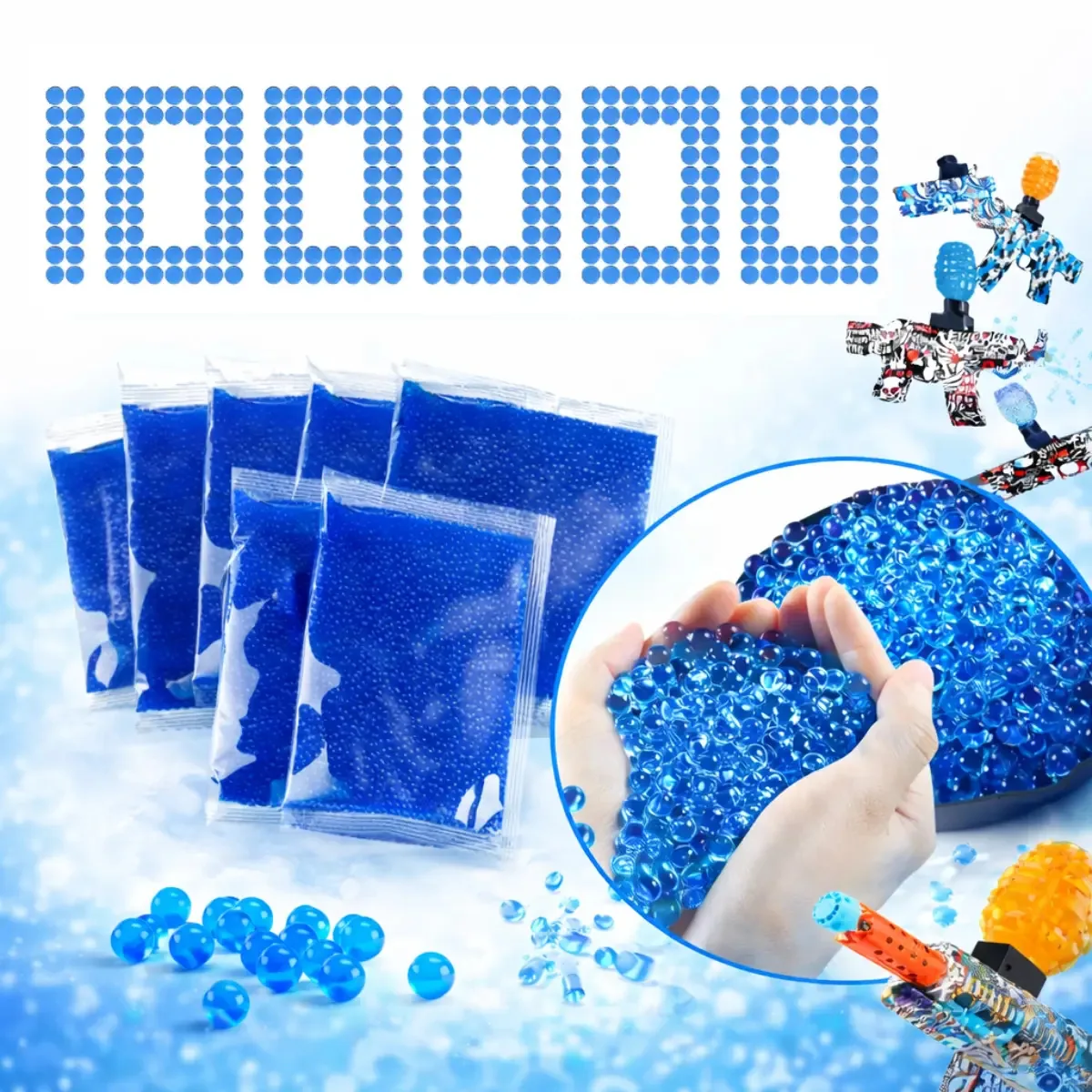 Kit 100 Mil Bolinhas De Gel Para Arma De Brinquedo Munição Cor Azul Arminha Elétrica Cresce Água Shiny Love