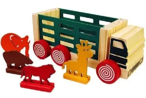 Caminhãozinho De Madeira + 4 Animais