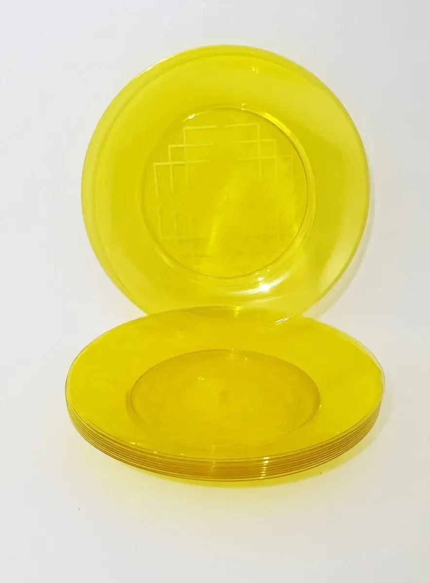 100 Pratos Acrílico Sobremesa Resistente 15cm Amarelo
