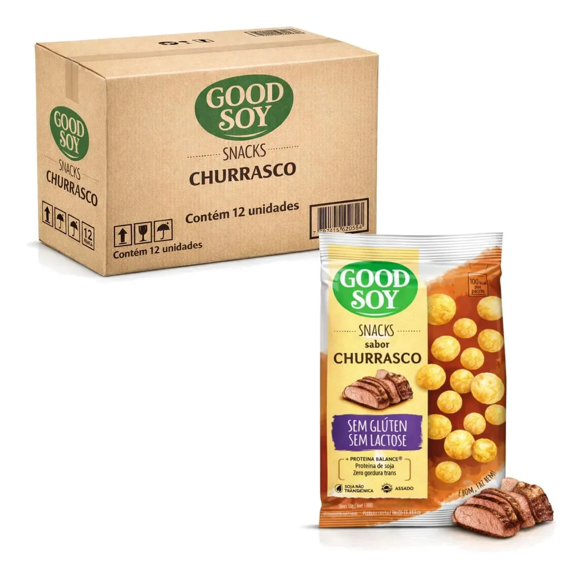 Kit 12 Snacks De Soja Goodsoy S/ Gluten Churrasco 25g