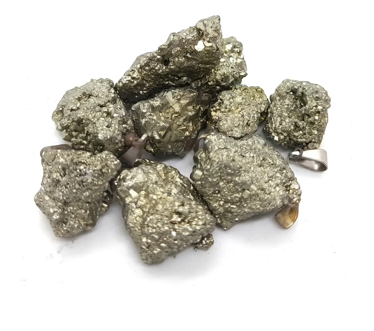 Kit 10 Pingentes de Pirita Mandala Pedra Natural Prosperidade Dourado