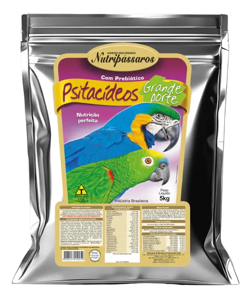 Ração Psitacídeos Grande Porte Nutripássaros 5kg