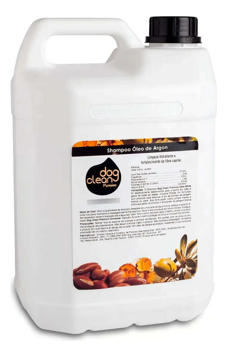 Shampoo Para Cão/gato Dog Clean Premium Shampoo Argan Com Óleo De Argan Em Galão De 5l