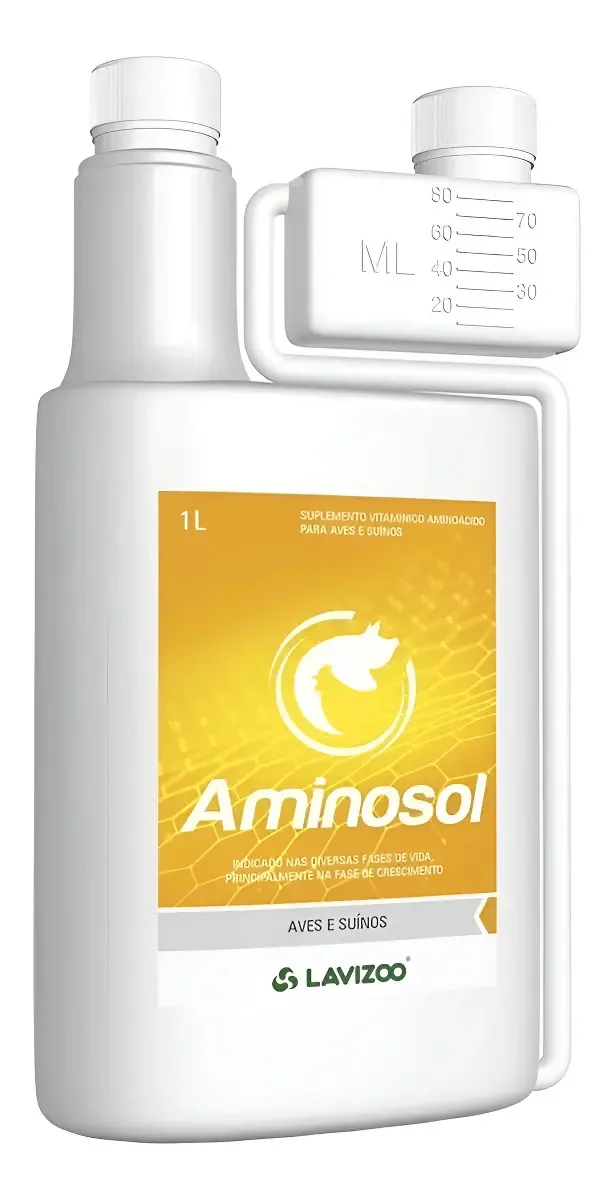 Aminosol Lavizoo Suplemento Líquido 1L Aves Equinos Suínos Aminoácidos