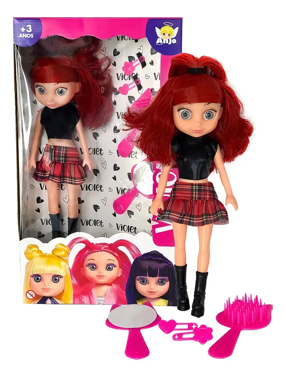 Boneca Violet Ruiva Anjo Vinil 30cm Com Acessórios E Espelho