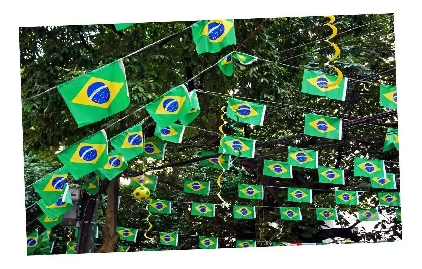Bandeirinhas Metalizadas Brasil Verde Plástico 10m Futebol Real Seda