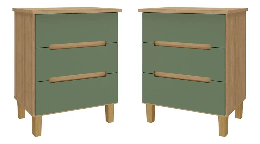 Mesa De Cabeceira Logan Kit 2 Mesas De Cabeceira 100% Mdf Cor Verde
