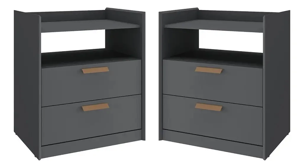 Mesa De Cabeceira Veneto Kit 2 Mesas De Cabeceira 100% Mdf Cor Cinza