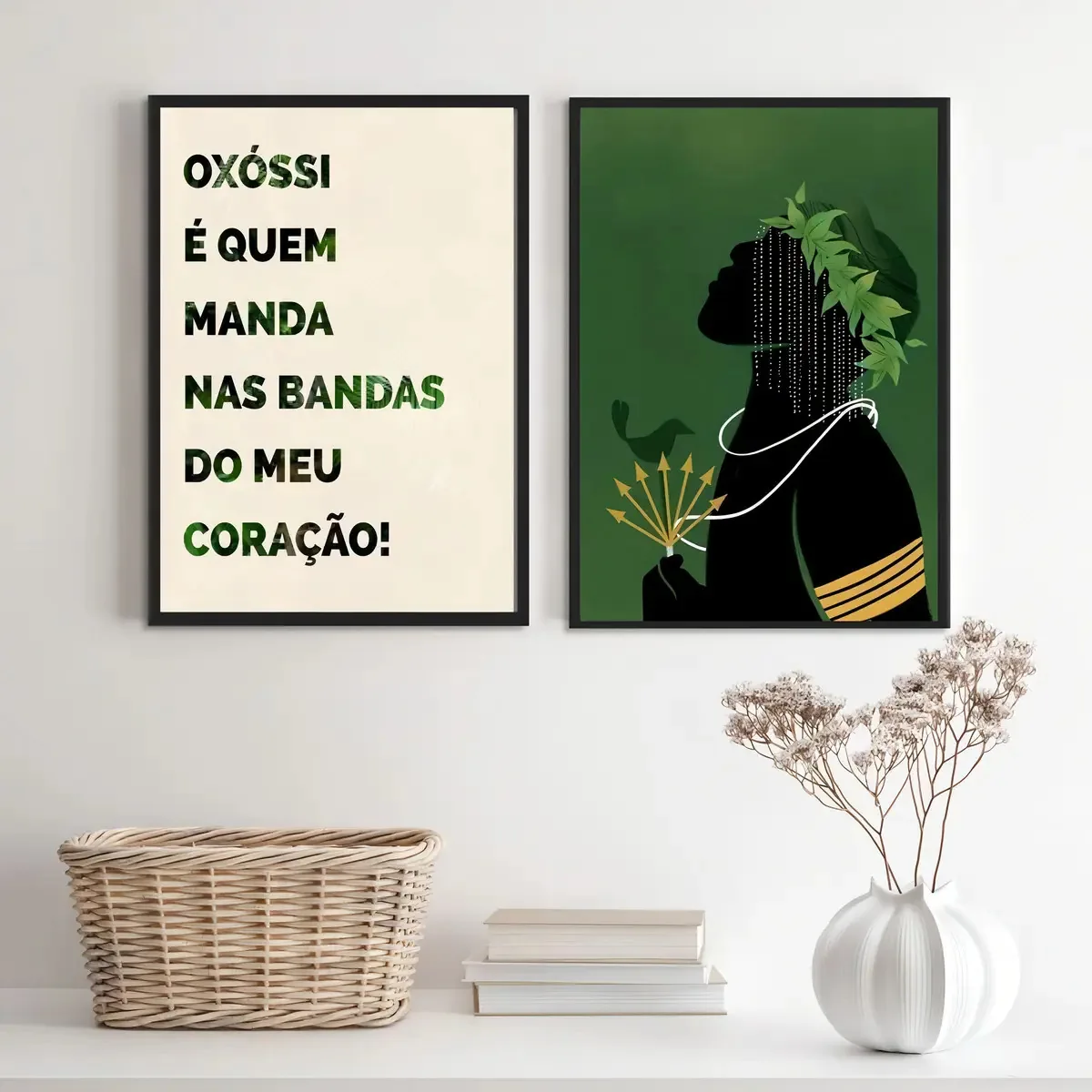 Conjunto 2 Quadros Oxóssi 45x34cm - Madeira Preta