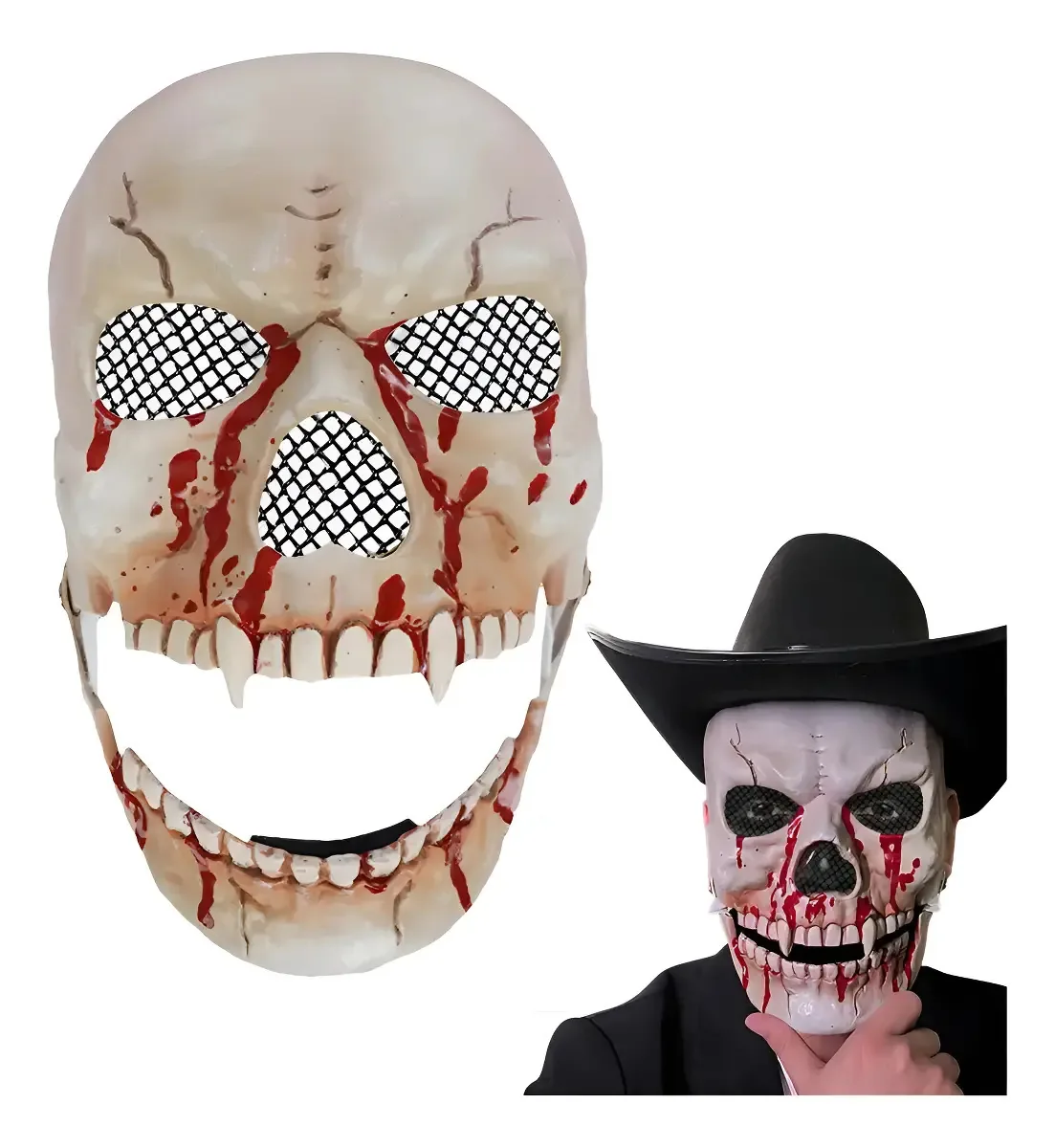 Máscara Caveira Genchin Halloween Cosplay Terror Plástico Branco Infantil e Adulto