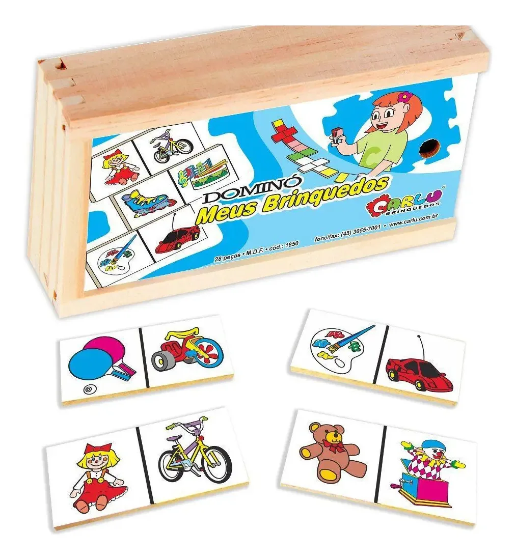 Brinquedo Educativo Dominó Meus Brinquedos Em Mdf 28peças