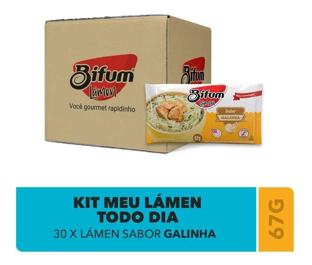 Atacado 30 Unid Macarrão Arroz Bifum Lámen Galinha 67g