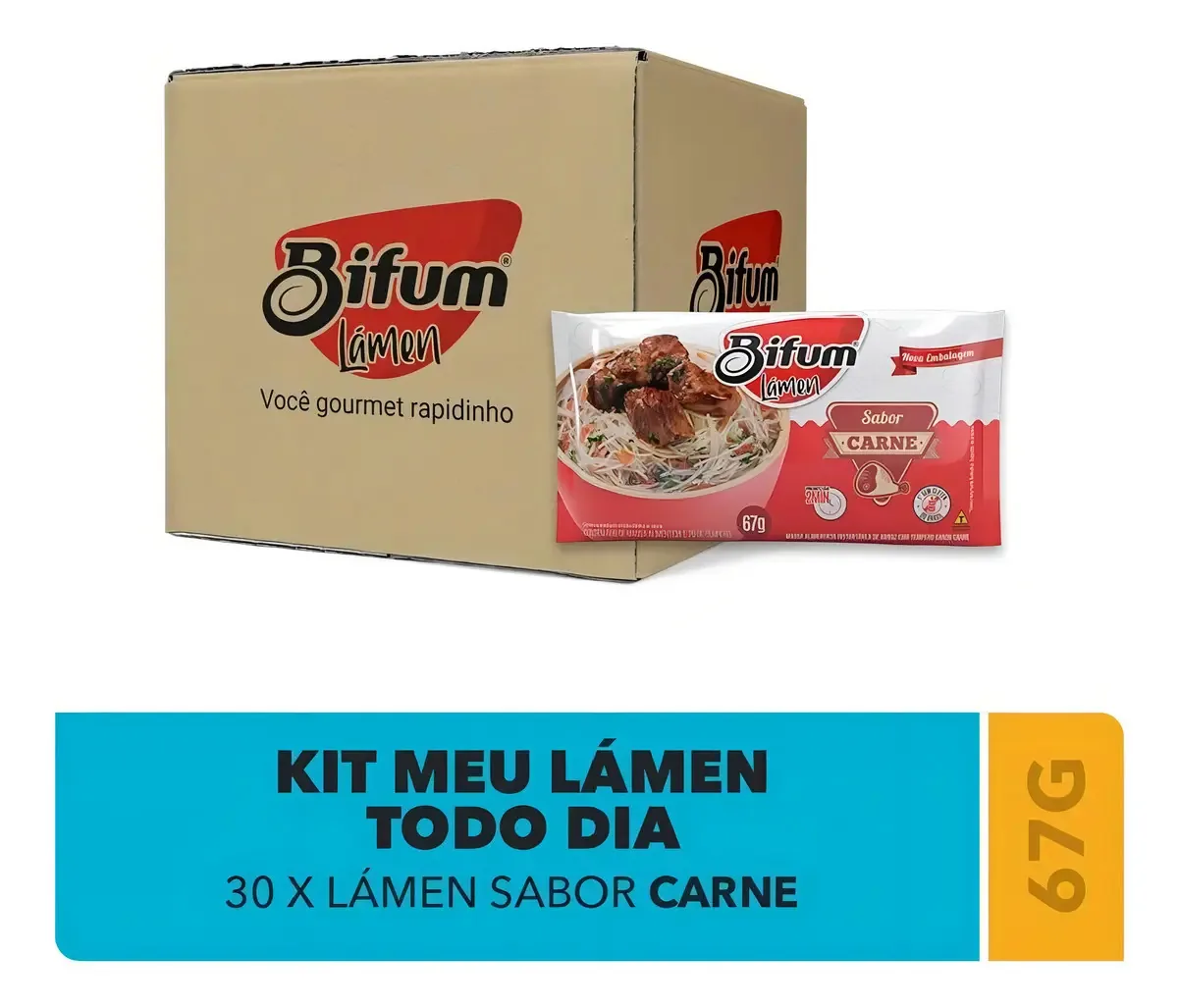 Atacado 30 Unid Macarrão Arroz Bifum Lámen Carne 67g