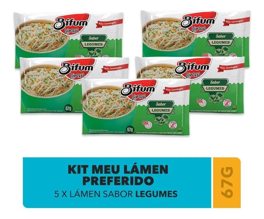Combo 5 Unid Macarrão Arroz Bifum Lámen Legumes 67g