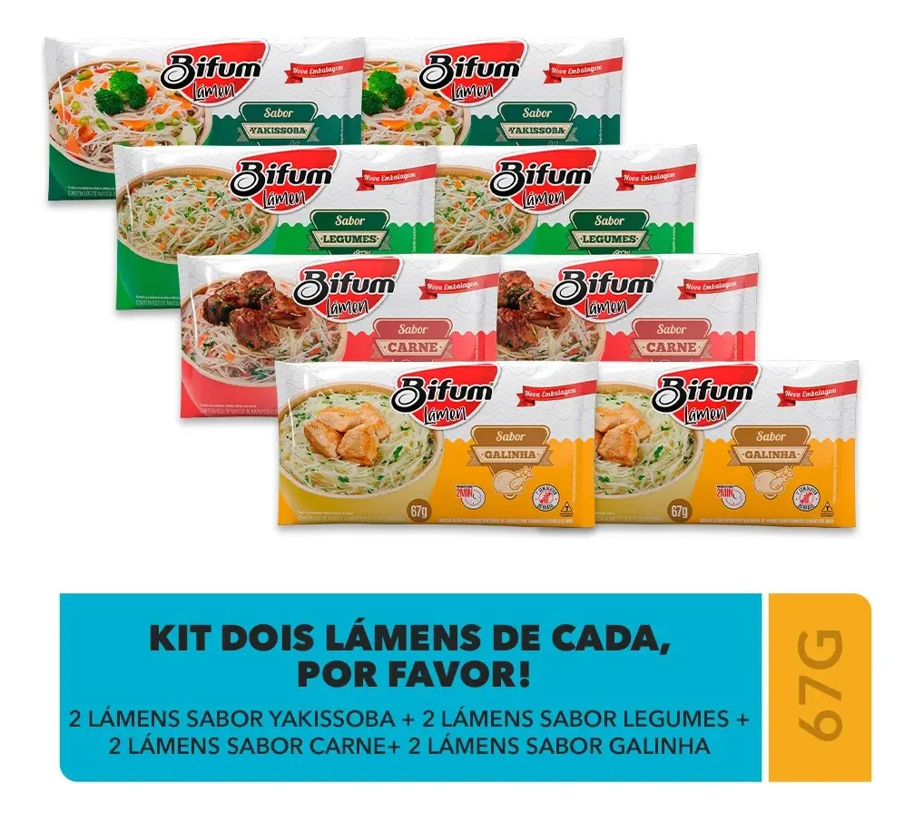 Combo 8 Unid Macarrão Arroz Bifum Lámen 4 Sabores 67g