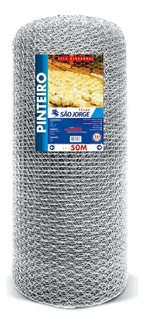 Tela Hexagonal Galvanizada São Jorge 50m Rolo Prateado Fio 22