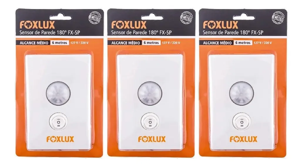 3 Sensores De Presença De Parede 180º Bivolt Foxlux
