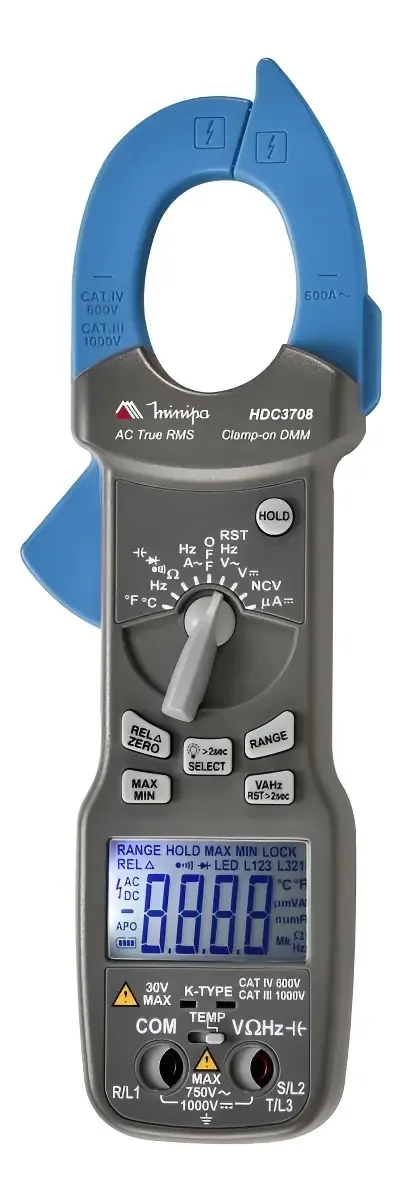 Alicate Amperímetro Minipa HDC3708 True RMS AC Display LCD 6000 Contagens