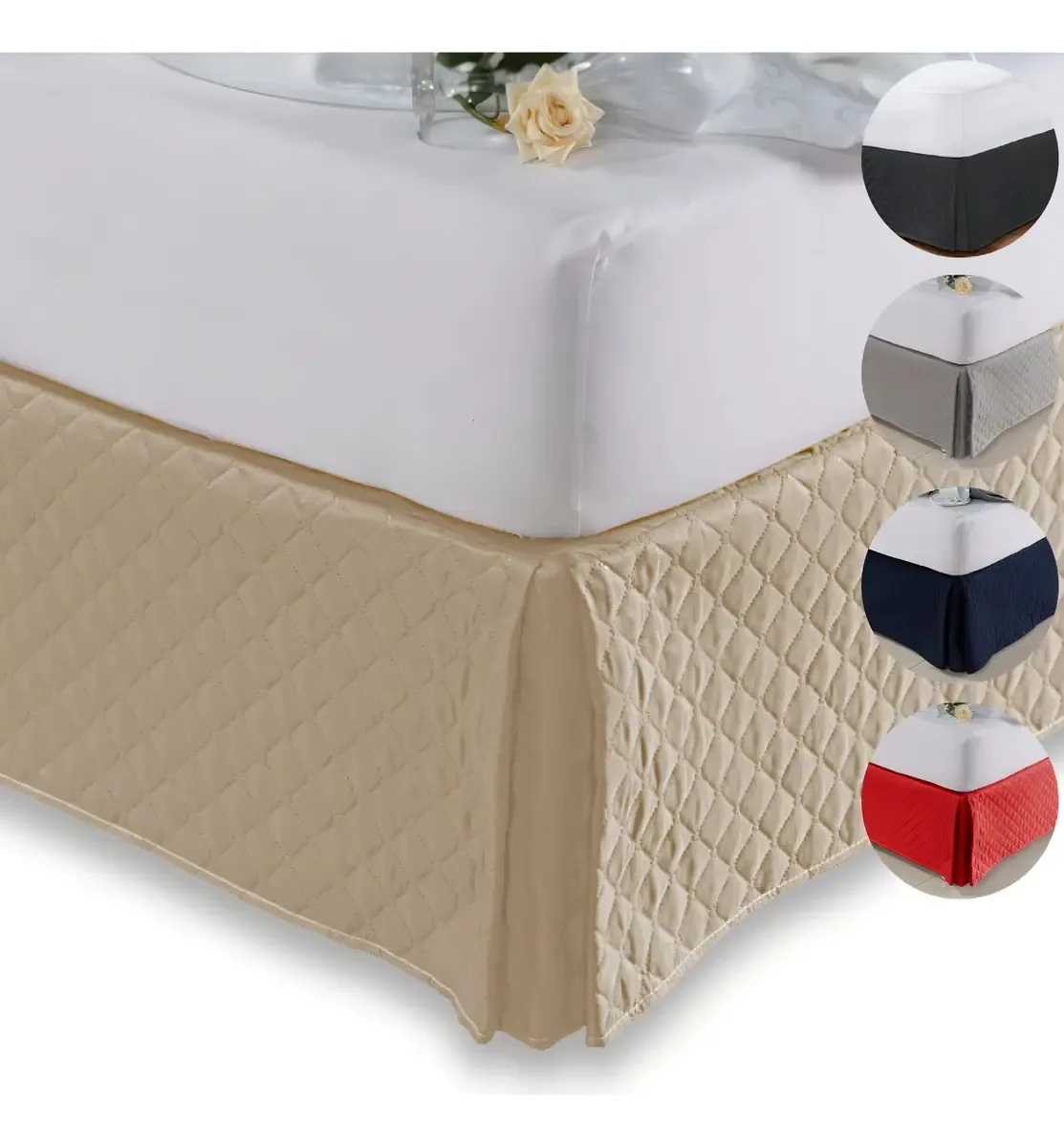 Saia Box Padrão Queen Ultrassonico Matelado Em Microfibra Cor Cáqui