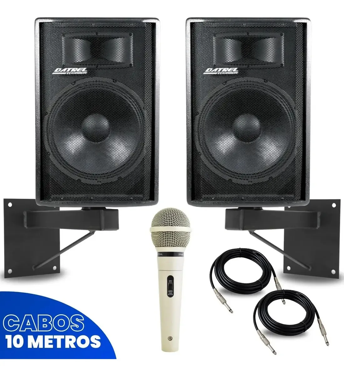 Kit 2 Caixas Som 600w Ativa Passiva 15 Acustica Amplificada Bluetooth Usb Aux + Microfone C/ Fio Cardiode Soundblue + Suportes De Parede + Cabos Audio Para Profissional