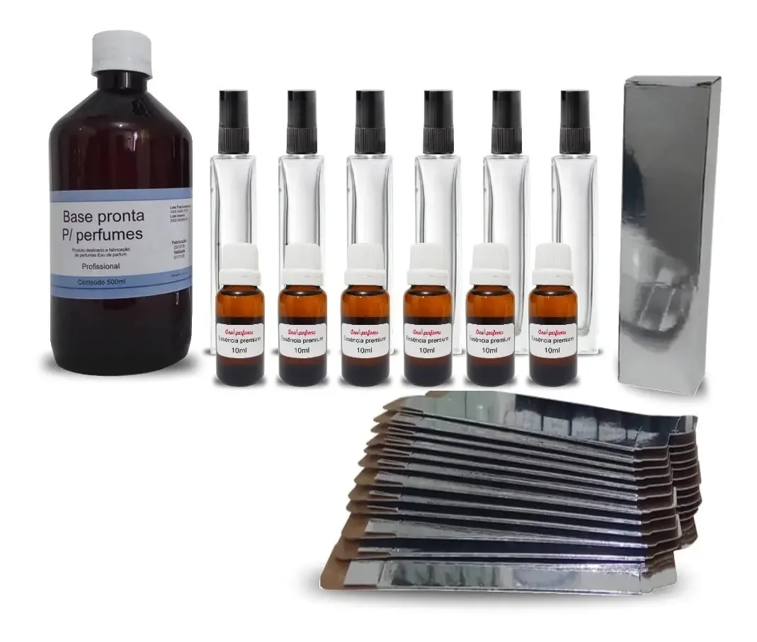 06 Essências 10ml Perfumes + Caixa + Vidros +base