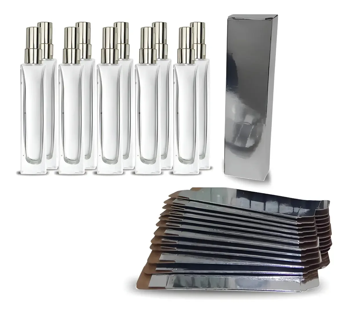 12 Vidros P/ Perfume 50ml C/ Válvula Spray Cromada + Caixa