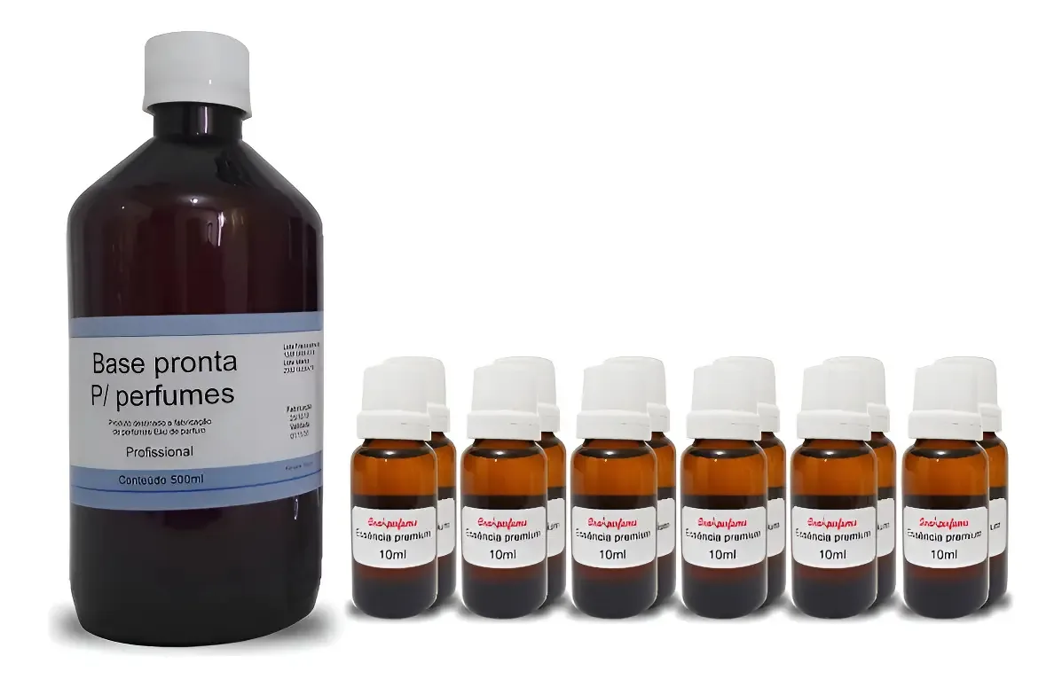 10 Essências 10ml P/ Perfumes + Base Pronta 500ml