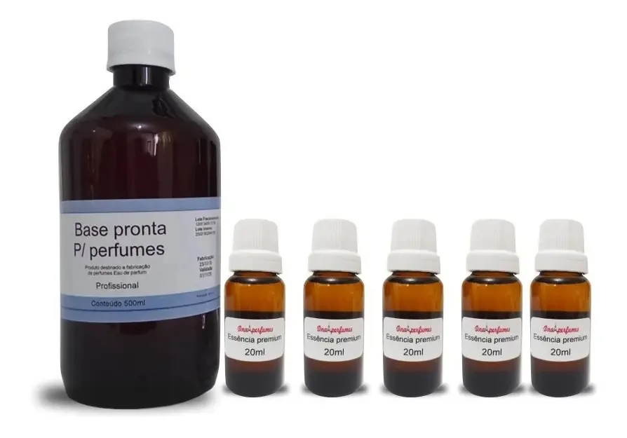 5 Essências Perfumes De 20ml + Base 500ml