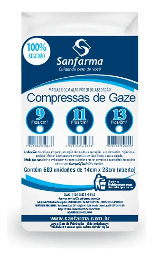 Compressas De Gaze 11 Fios Pacote Com 500 Unidades Curativos