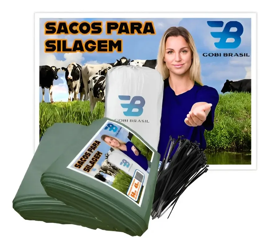 100 Saco para Silagem 52x110 com 200 Micras + 100 Abraçadeiras Cor Verde-abç