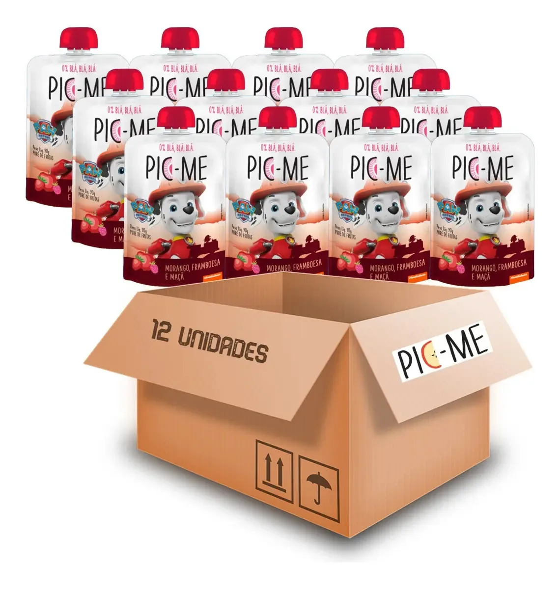 Kit 12 Morango, Framboesa E Maçã Pic-me Patrulha Canina 90g
