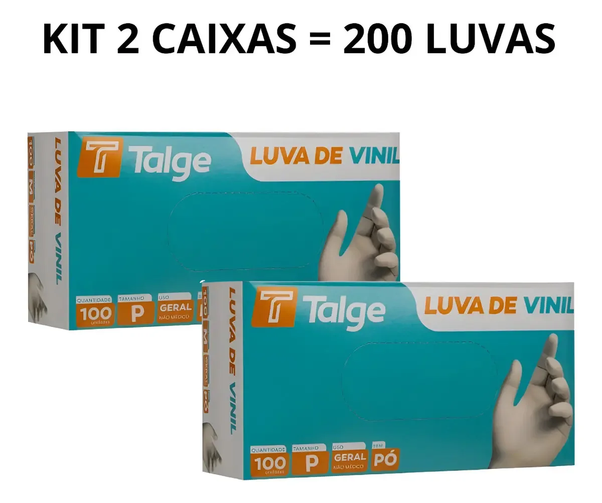 Kit 2 Caixas Luva Vinil Sem Pó E Com Pó 200 Unidades P M G Cor Transparente Tamanho G Sem Pó