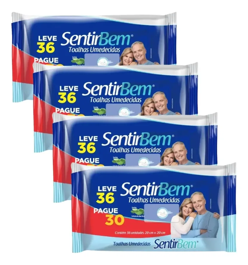 Toalhas umedecidas Nathy SentirBem 36 u pacote x 4
