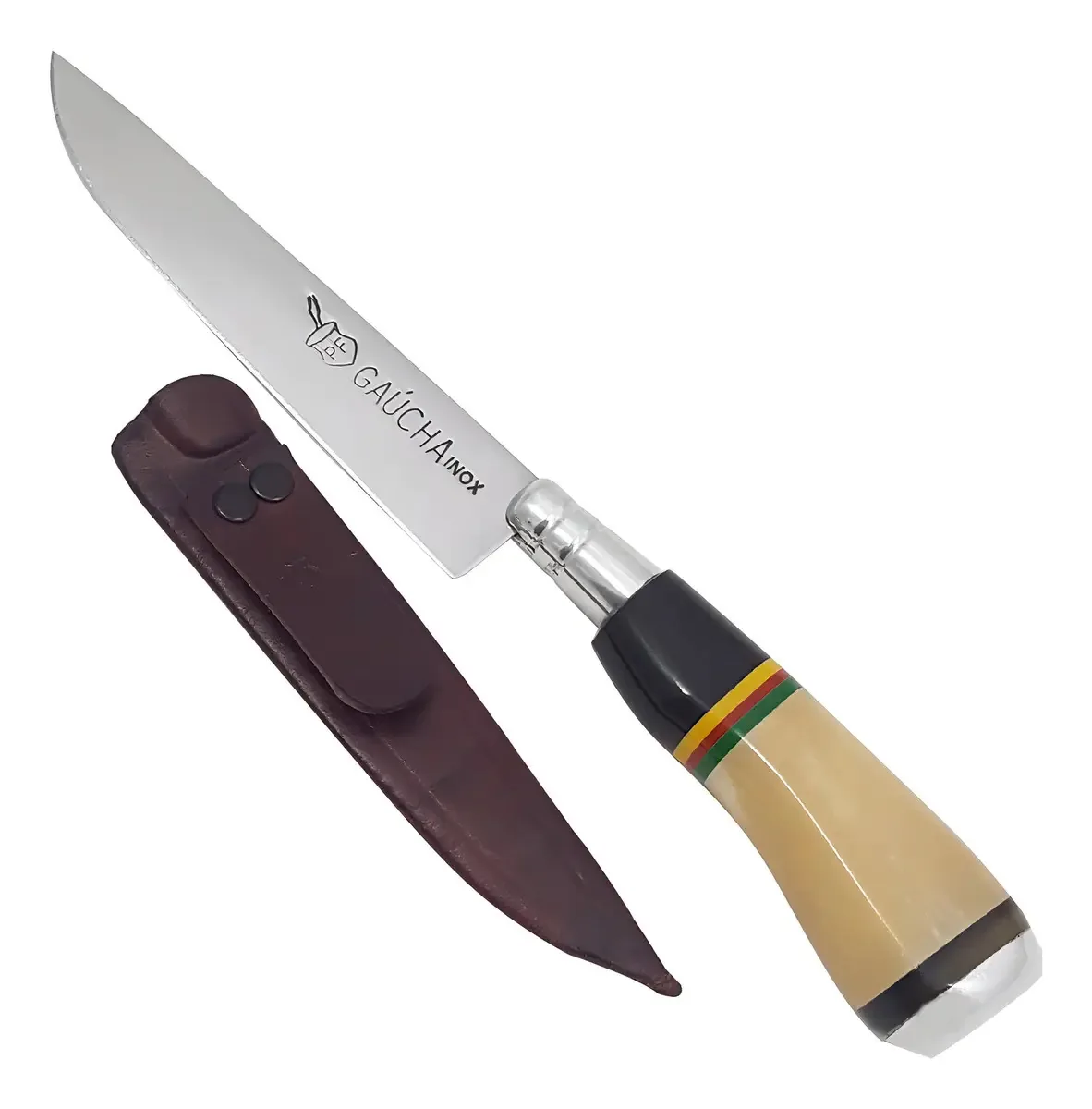 Faca Gaúcha 5'' Inox Cabo Osso E Chifre Com Bainha De Couro