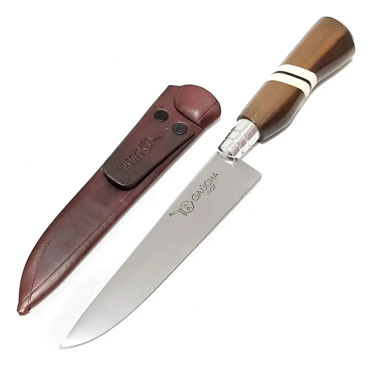 Faca Artesanal Gaúcha 6'' Aço Inox Com Bainha Churrasco Cabo Madeira E Osso