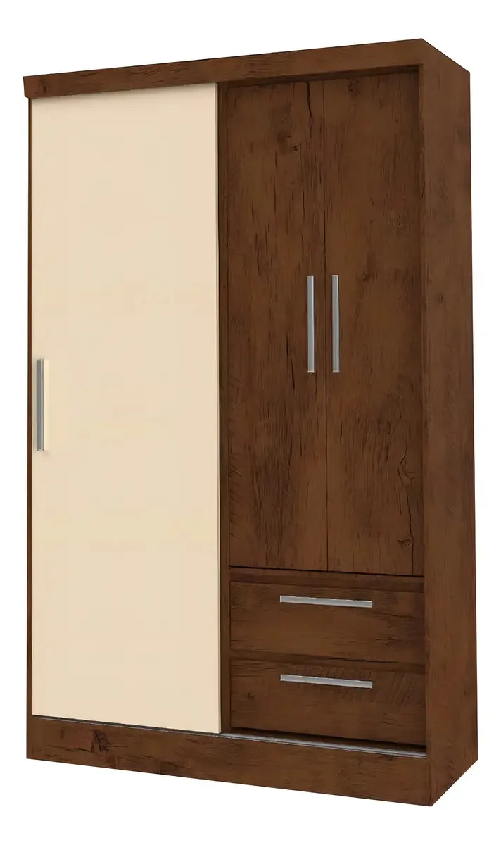 Ropero 3 Puertas 2 Cajones Castaño Off White 206 LG Amoblamientos