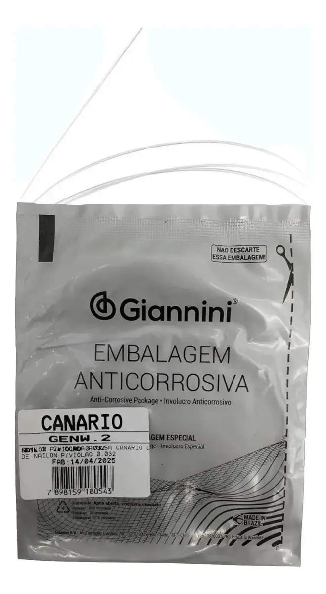 Corda Avulsa Violão Clássico 2ª Si Nylon Giannini Canário