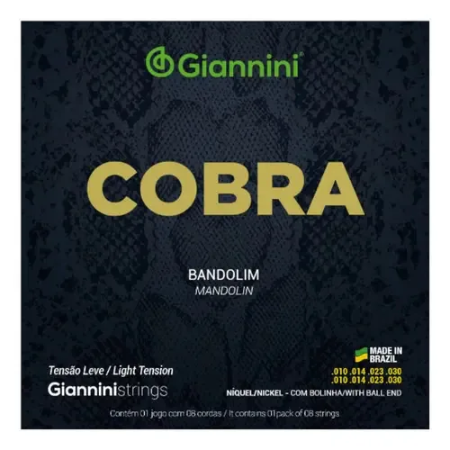 Encordoamento Bandolim Giannini Cobra Níquel 0.010 Leve 8 Cordas