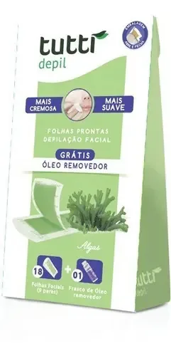 Folhas Prontas De Depilação Facial Algas óleo Removedor Tutti Depil 9un