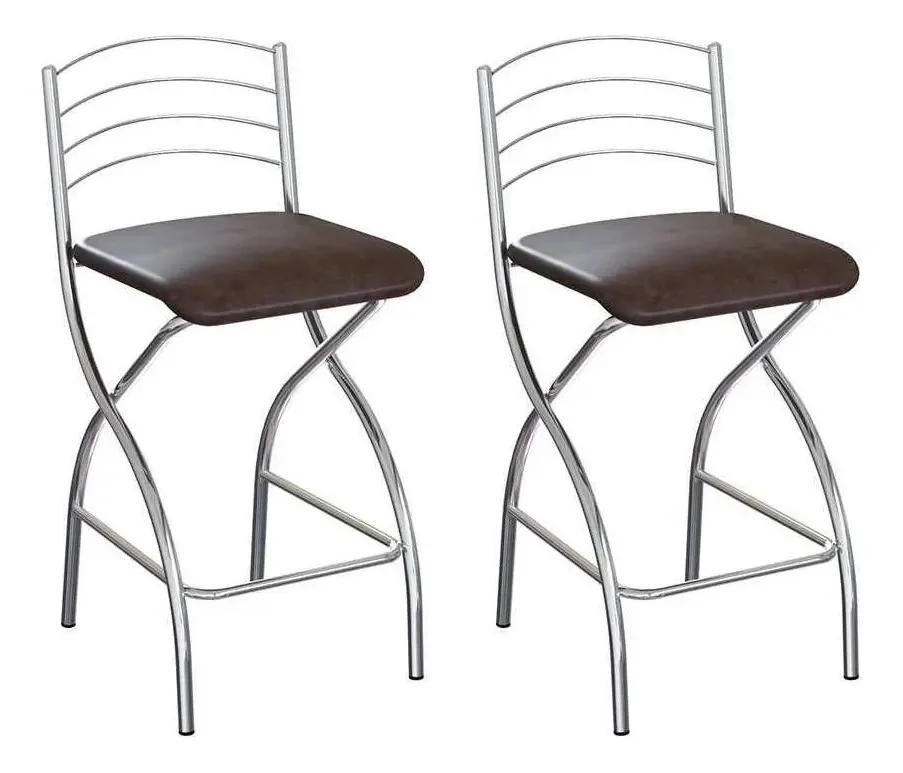 Conjunto Com 2 Banquetas Del Cromado E Tabaco