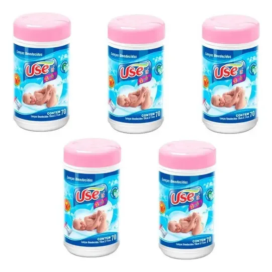 Lenços Umedecidos Use Baby 5 Potes Rosa Com 350 Unidades