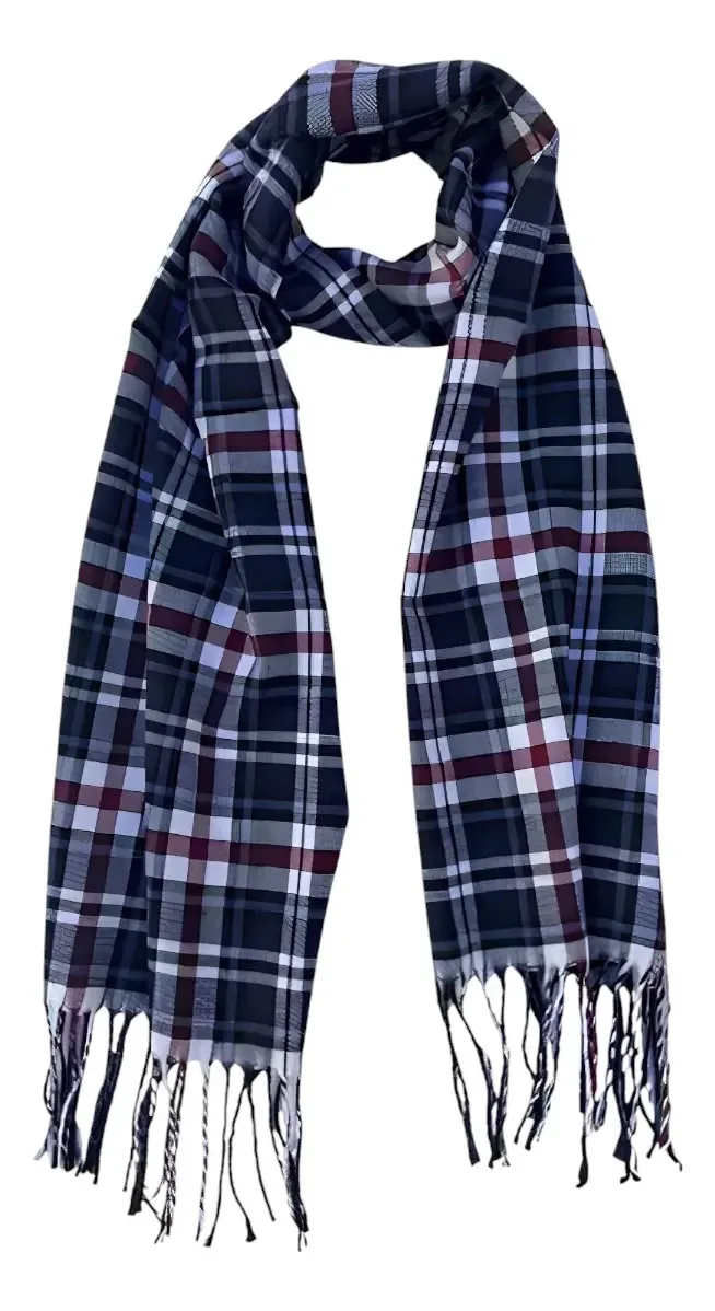 Cachecol Xadrez Inverno Echarpe Quadriculado Azul Marinho