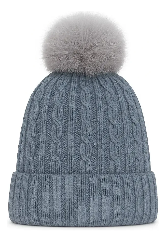 Touca De Tricô De Pom Pom Roupas De Frio Inverno Cor Cinza Tamanho Un