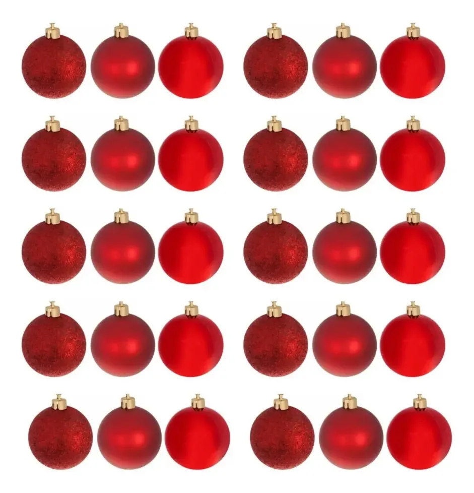 Rio de Ouro Kit 30 Bolas Natalinas Grandes 7cm Cor Vermelho Liso