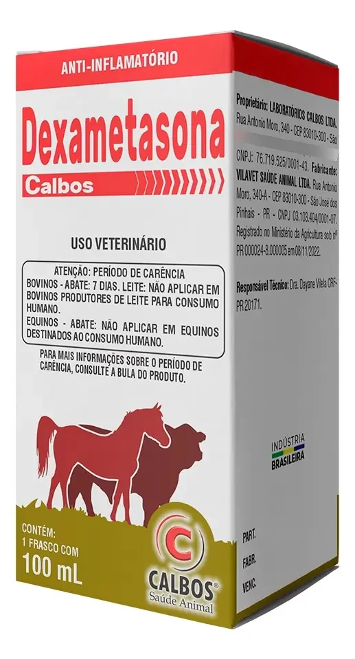 Dexametasona Calbos 100ml Anti inflamatório Injetável Bovinos Equinos