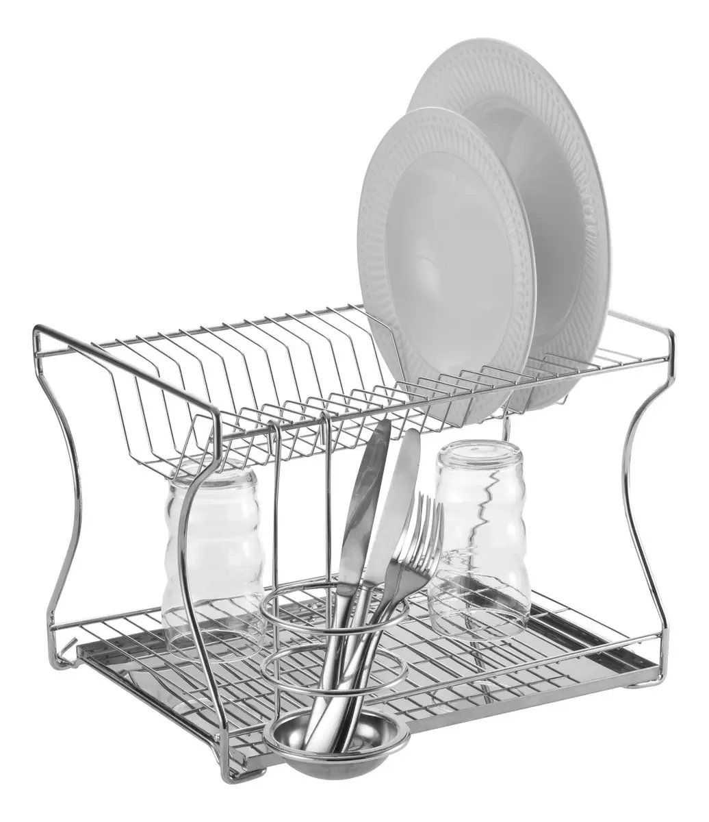 Escorredor De Louça Duplo Com Bandeja Inox