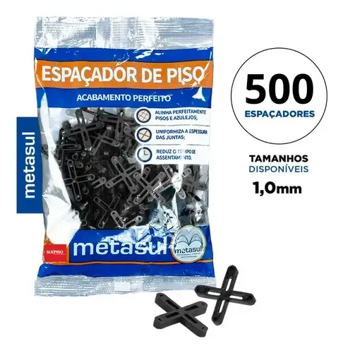 Kit Metasul 500 Peças Cruzeta Espaçador 1mm Piso Porcelanato Cerâmica