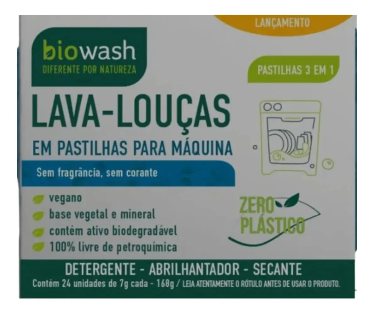 Detergente Lava Louças Em Pastilhas Biodegradável Biowash 168g